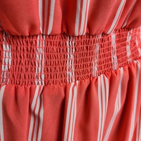 Millenium Shirt Dress Women Button Up Pockets Short Sleeve Striped Coral Pink 1X - Picture 9 of 15